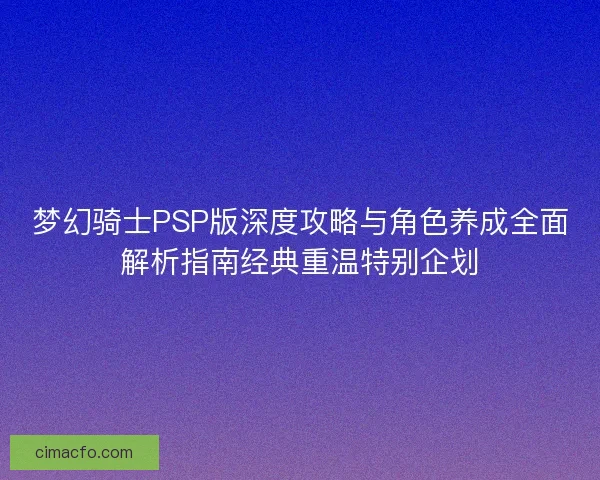 梦幻骑士PSP版深度攻略与角色养成全面解析指南经典重温特别企划